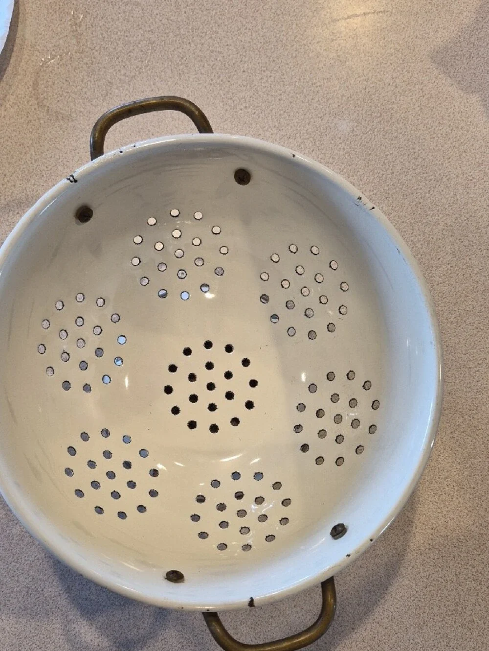 Vintage Floral Enamel Colander with Handles